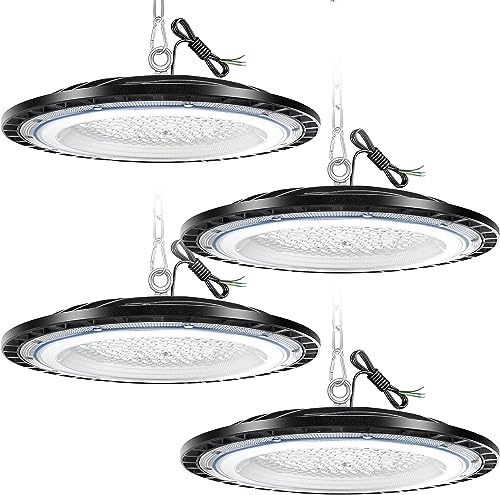 LED Werkstatt Deckenleuchte 150W 6500K Werkstattleuchte LED UFO Industrielampe 15000 lm Hallenstrahler Hallenleuchte Industrial IP65 Hallenbeleuchtung Werkstattbeleuchtung für Lager, Garage(4 Pack)