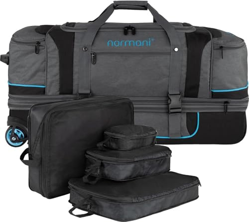 Reisetasche 120-150 L Reisetrolley mit Rollen mit Kleidertaschen Farbe Grau/Blau