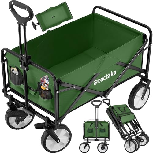 tectake® Chariot à roulettes Chariot de Transport Pliable pour Transport Enfant, Plage, Festival, Camping, Courses, Chariot de Jardinage, Promenade - Vert
