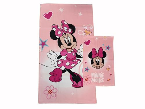 hermet Minnie Mouse Disney, Asciugamani Bagno in Spugna, Set 2 Asciugamani Bagno, Asciugamano Viso, Asciugamano Bidet, Rosa, 100% Cotone, Set 2 pezzi, Prodotto Ufficiale
