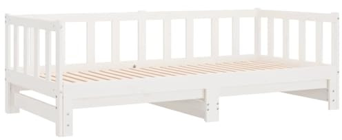vidaXL Tagesbett, Ausziehbar Schlafsofa mit Lattenrost, Bettsofa Gästebett für Schlafzimmer Wohnzimmer, Sofa Bett Ausziehbett, Weiß 90x190 cm Massivholz Kiefer