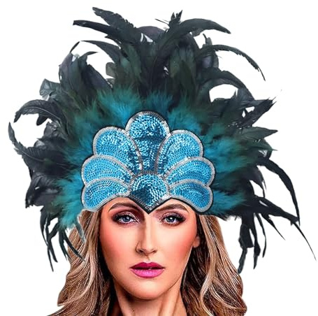 Karneval Kostüm Damen, Damen Samba Kopfschmuck Federschmuck Karneval Fasching Mottoparty Federkopfschmuck Brasilien Feder Haarschmuck Frauen Festival Burlesque Kopf Schmuck Stirnband