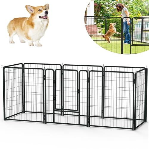 CEEDIR 8-Eck Freilaufgehege Welpenlaufstall Welpenauslauf 80 cm hoch Hundelaufstall Tierlaufstall Hunde Wetterfester Freigehege Faltbare für Hund Hundelaufstall mit Türen & Erdanker für Garten