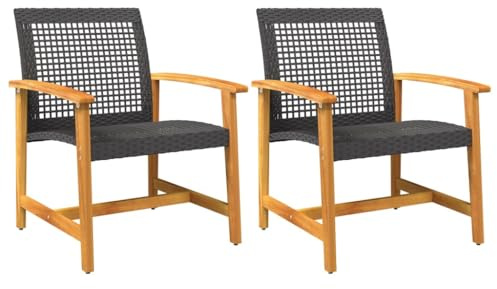 vidaXL Gartenstühle 2 STK. Schwarz Poly Rattan und Akazienholz