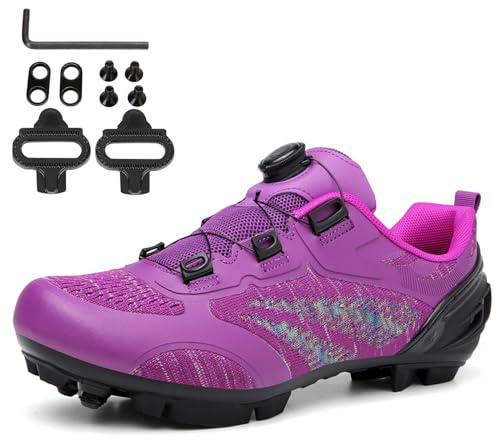 NGARY Fahrradschuhe MTB Damen, Radsportschuhe Atmungsaktive Mountainbike Schuhe kompatibel mit SPD 2 Schrauben mit Cleats Outdoor-Radschuhe