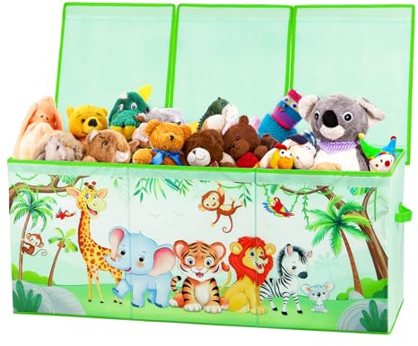 Decalsweet Jungle Animal Extra Large Kids Toy Storage Box with Lid,Foldable Oxford Toy Storage Organizer Box for Girls Boys-96×32×40cm-Lightweight Toy Chest with Handles for Bedroom Nursery