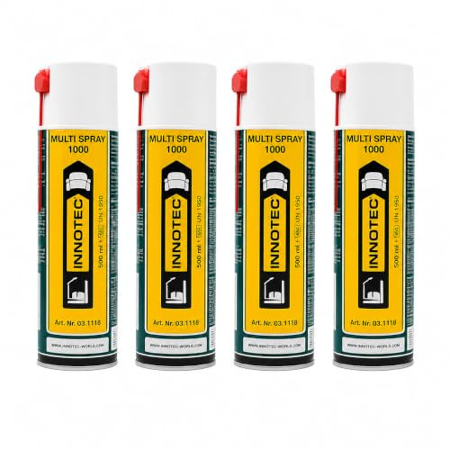 4 pezzi Innotec Multi Spray 1000 – Spray universale – prodotto lubrificante universale con elevata azione di rimozione dell'umidità – scioglie lo sporco e le parti bloccate e conserva dalla corrosione