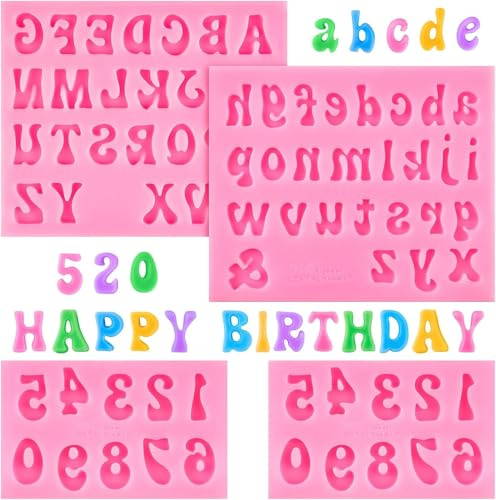 CLUEWR 4 Stück Silikonformen Buchstaben 3D Silikonformen Schokolade Zahlen 0-9 und A-Z-Alphabet Schokoladenform Backform für Tortendeko