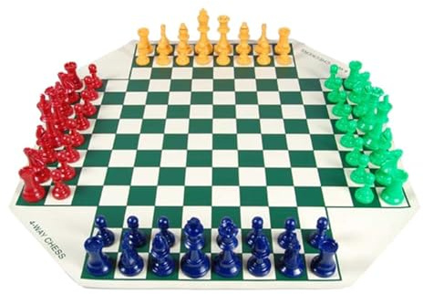 Schachspiel für vier Spieler, einzigartiges Kombinationsschachspiel, Reise, Familienschachspiel, mit faltbarem Schachbrett & Schachfigur