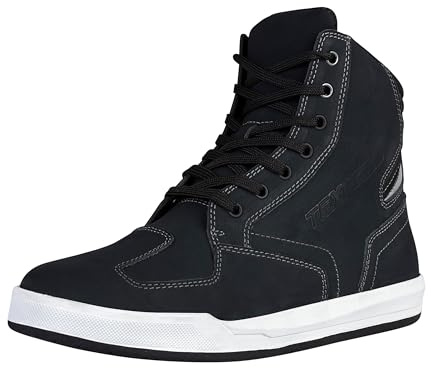 Texpeed Bottes De Moto Pour Hommes Homologuées - Chaussures De Motard En Cuir De Protection - Bleu Gris - Courte longueur - Taille 46 EU