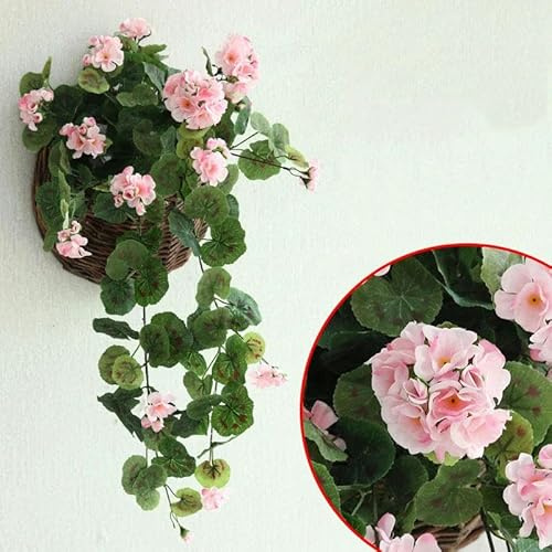 YOLNEY Flores Artificiales Colgantes Flores De Seda De Begonia Plantas Colgantes Flores De Geranio Artificiales para Decoración De Jardín Interior Al Aire Libre-Rosa Claro