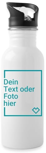 Personalisierte Edelstahl-Trinkflasche mit Trinkhalm selbst gestalten | 600 ml Edelstahl-Trinkflasche mit integriertem Trinkhalm, BPA-frei.