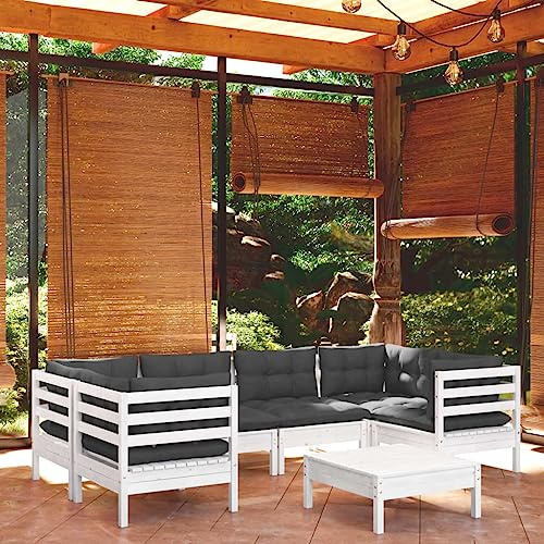 WEMYUFURN 7-TLG. Garten-Lounge-Set mit Kissen Weiß Kiefernholz, Outdoor-Sitzgruppe, Terrassen-Lounge-Set, Garten-Couchgarnitur - Wetterbeständig, Komfortabel - für Terrasse, Garten und Balkon