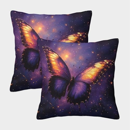 Magischer Schmetterling Kissenbezug 2er Set Outdoor Kissen Dekokissen Bunter Schmetterling Kissenbezüge Luxus Decor Super Bequemer Kissenhülle Für Garten Outdoor Wohnzimmer Zuhause Dekoration 50x50