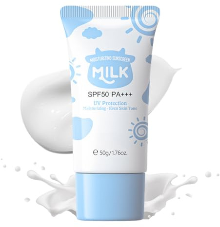 Milk Sun Cream SPF 50+ for Girls and Women - Water-Resistant Face Moisturizer and Makeup Base Lotion - Easy Absorb, Fresh, Oil-Control, Even Skin Tone 50g