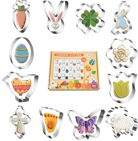 Scinzene 12 Stück Ausstechformen Ostern, Ausstecher Ostern, Keksausstecher Ostern, Ostern Basteln Kinder, Oster Ausstechformen, Perfekt Ostergeschenke Kinder, für Basteln & Backen