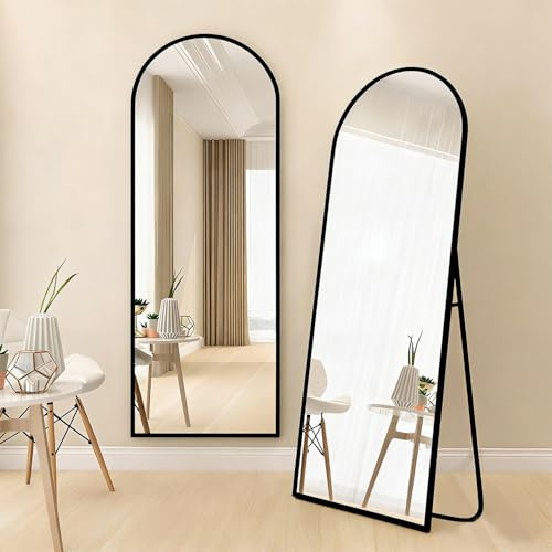devesanter Bogen Ganzkörperspiegel 44×149 cm Standspiegel mit Schwarzer Rahmen Groß Wand montiert, lehnend, Bodenspiegel Ganzkörper als Ankleide Eitelkeitsspiegel für Wohnzimmer, Schwarz