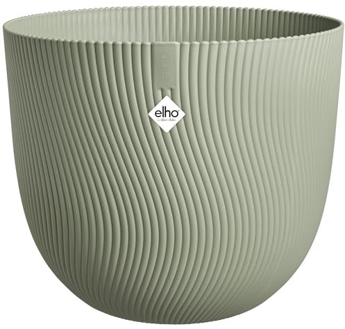 Elho Sereh Round 40 - Pot de Fleur - Interieur & Extérieur - Plastique 100% Recyclé - Ø 39.0 x H 33.3 cm - Vert/Vert Scandinave