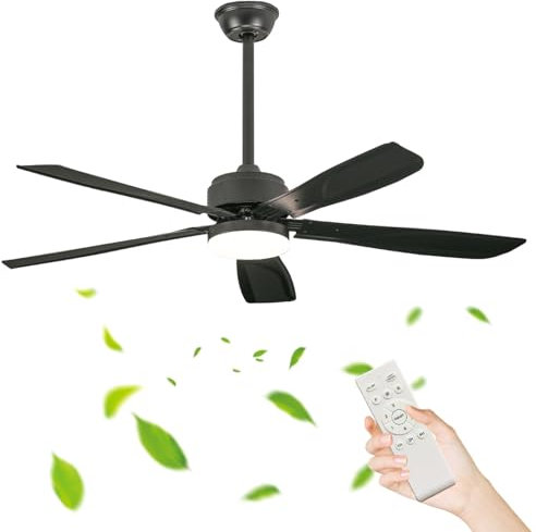 Industrial Ceiling Fan with Lights and Remote Control 52in 6 Speed Reversible 3 Color Temperature Options Silent Operation Perfect for Large Living Rooms
