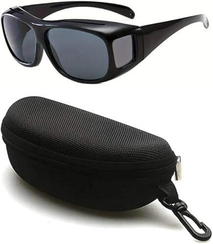 Boolavard Nachtfahrbrille | UV400-Schutz, blendfrei, Grau getönt | Überziehbrille mit Etui | Geeignet zum Angeln und Golfen | Herren und Damen (Grau)
