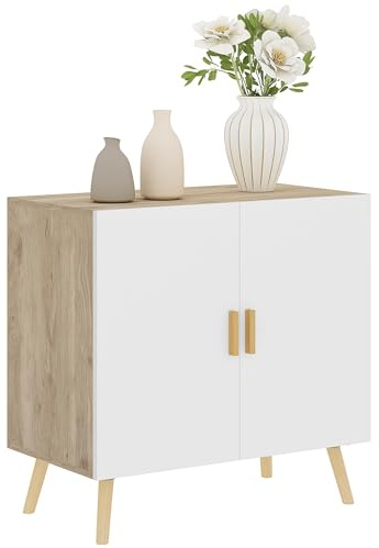 HOMCOM Mobile Multiuso con Ripiano Regolabile su 3 Livelli e Base Rialzata, Credenza Moderna in Legno, 76x41.2x74 cm, Bianco e Rovere