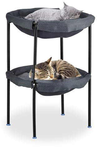 Relaxdays Letto Amaca per Gatti, Cuccia Rialzata con 2 Lettini a Rete per Animali Domestici, HLP: 59x41x43 cm, Grigio