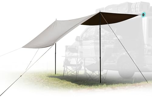 Campnetic Sonnensegel für Camping 2,5x3m inkl. Teleskopstangen u. Zubehör | Camping Sonnensegel, 3 x 56kg gummierte Magnete m Karabinern und Ösen, Sonnenschutz für Kastenwagen & Van, Regenschutz