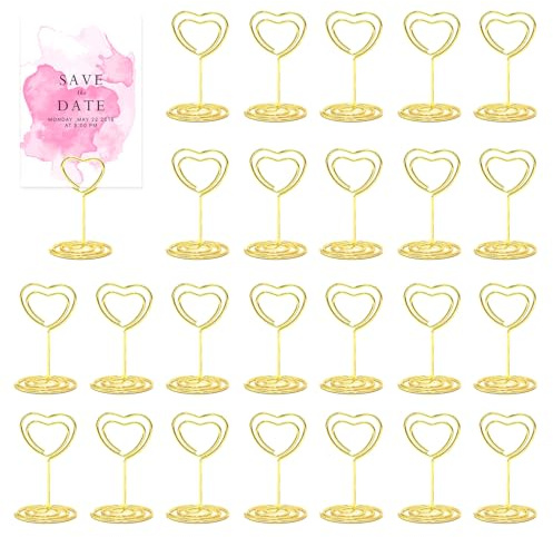 24 Stück Tischkartenhalter, Fotohalter, Menükartenhalter, Fotohalter mit Klammern, Kartenhalter Hochzeit, Tischkartenhalter Gold für Hochzeiten, Platzkartenhalter Memohalter, Jubiläen (Liebesherz)