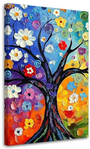 Feeby Stampe Da Parete - Quadri Soggiorno - Albero della vita colorato - 80x120 cm - Decorazioni Camera Da Letto