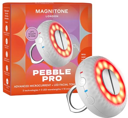 Magnitone Pebble Pro Advanced Facial Toning Device with Microcurrent, Red | Blue & Near-Infrared LED Light Therapy – Lifts, Firms, Brightens & Revives Skin in Just 10 Minutes a Day