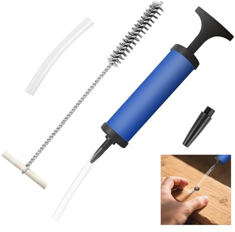 Pompe Manuelle Soufflette,Nettoyage Pompe Soufflage,Pompes de Forage Manuelles,Idéal pour Enlever la Poussière des Trous Percés,Longueur du Tuyau 10 cm,Bleu,avec buse et Tuyau