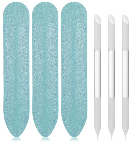Lot de 3 repousse-cuticules en verre transparent avec étui en cuir - Double extrémité - Bâton de manucure en verre avec extrémités pointues et inclinées pour salons de manucure à domicile