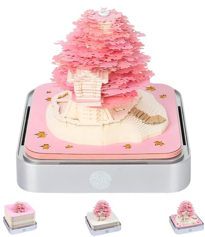 XPJBKC 3D Sakura Kalender 2026, 3D Notizblock mit LED-Lichtern, 2026 Kalender 3D Memo Pad Papier, 3d AbreißKalender 2026, 3d Tischkalender 2026, Schreibtisch Deko für Büro, Schlafzimmer (Rosa)