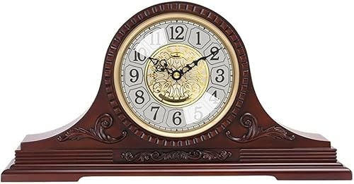 Reloj de mesa, estilo rústico, de madera maciza, reloj de escritorio antiguo con campanillas por hora, decorativo para sala de estar, mantel o escritorio, acento de chimenea