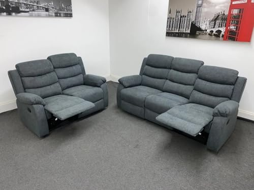Milan Grey Fabric Recliner Sofa Set with Cupholder | 2C2 Corner or 3+2 Seater (3+2 Seater)