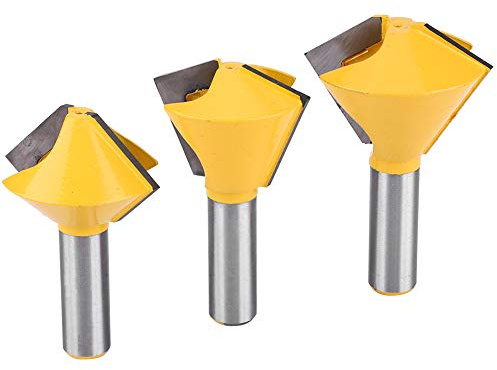 Garosa 3 Pcs Router Bit Set, 1/2 Inch Shank Birdsmouth Glue Joint Woodworking Milling Cutter with Carbide , for Solid Wood Hardwood Chipboard