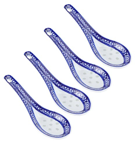 GLEAVI 4 piezas Cucharas de Sopa Japonés de Azul y Blanca Resistentes al Calor y Antideslizantes Utensilios Decorativos para Cocina y Mesa