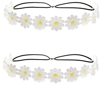 2 x Gänseblümchen-Haarband, Sonnenblume, Hippie-Krone, Haarkranz, Bohemian-Stil, Kopfschmuck für Frühlingstourismus, Hochzeit, Festivals, Party und Feier, Weiß