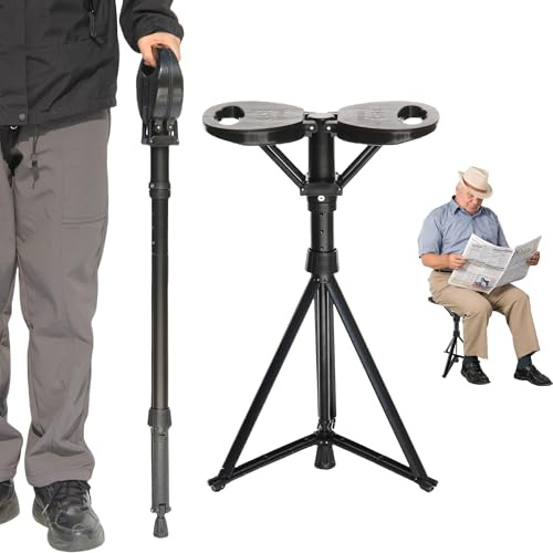 Bastone da passeggio pieghevole con sedile, leggero bastone da passeggio in alluminio 2 in 1 per anziani, sgabello portatile con borsa per il trasporto