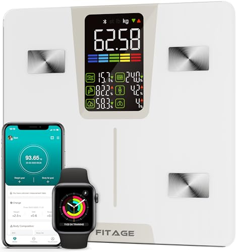 Personenwaage digital Testsieger 2025, Körperwaage bis 225kg, Körperfettwaage mit 17 Körpermesswerten, Körperanalyse mit App, Waage mit Körperfett und Muskelmasse mit großem LED-Display - Weiß