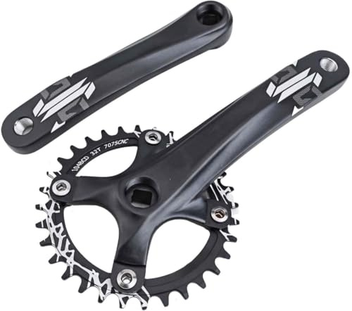 NMJHEVX 170 mm Vierkant-Kegel-Kurbelgarnitur, Klappbare Fahrrad-Kurbelgarnitur Einzelzahnscheibe, Vierkant-Kurbelarm-Set mit 104 BCD-Kettenblatt, breite Zahnung für Mountainbikes (Kurbel + 34T)