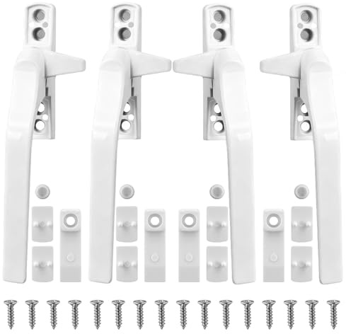 4 PCS White UPVC Window Handles Replacement with Keys, Left Right | Cockspur Latch Kit with Screws and Wedges for Double Glazing PVC Frame Security, Durable Replacement Hardware