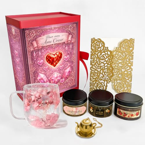 COFFRET CADEAU POUR MON ÂME COEUR - 3 thés premium - Tasse - Infuseur - Carte de voeux - Idée cadeau Saint Valentin, Anniversaire, Fiançailles, Plaisir d'offrir - TÉTI