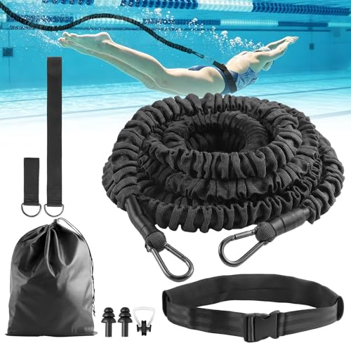 Feelhap Cintura da Nuoto per Piscina, 4-10M Cintura di Resistenza Regolabile per Adulto, Corda da Allenamento per Elastico da Nuoto, Cinture da Allenamento per la Nuotata Adulti, Accessorio di Piscine