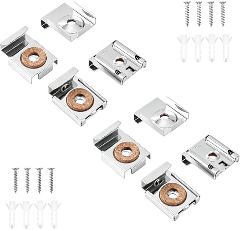 8PCS Fixations de Miroir Sans Cadre avec Ressorts et Clips, Supports Miroir Mural Solides pour Salle de Bain et Toilettes, Accroche Cadre Sans Percer et Fixation Miroir Lourd