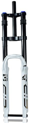 DH Mountain Bike Air Suspension Fork, 26/27.5/29 Inch Downhill MTB Front Fork, 140mm Travel, Straight Double Shoulder Design, 15x100mm Thru Axle, Manual Lockout & Rebound Adjustable(White,27.5in)