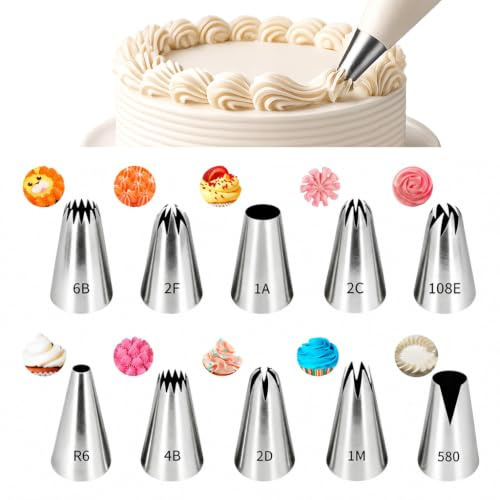 10 Douilles à Pâtisserie Professionnelles en Acier Inoxydable, Grandes Douilles Réutilisables, Grosse Douille Pâtisserie Grande Taille Cannelée, Idéales pour Décoration de Gâteaux Cupcakes Biscuits