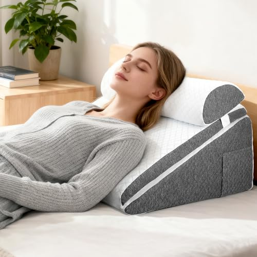 Coussin compensé réglable 3 en 1 pour lit et canapé, coussin orthopédique en mousse à mémoire de forme 25D + 45D pour adulte, pour apnée du sommeil, coussin de jambe, pour jouer, lire ou regarder la