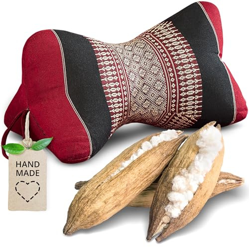 livasia Nackenstützkissen Knochenkissen - Ø 15x32cm - Nackenkissen Knochenform, Sofakissen, Lesekissen mit Kapok, Kissen für Garten und Balkon, Reisekissen handgefertigt (Rot/Schwarz)