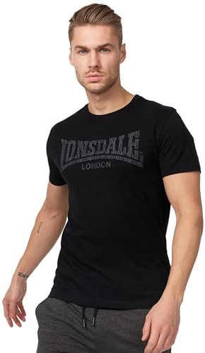 Lonsdale Långärmad tröja för män, t-shirt axelskjorta, logo kai, svart, L
